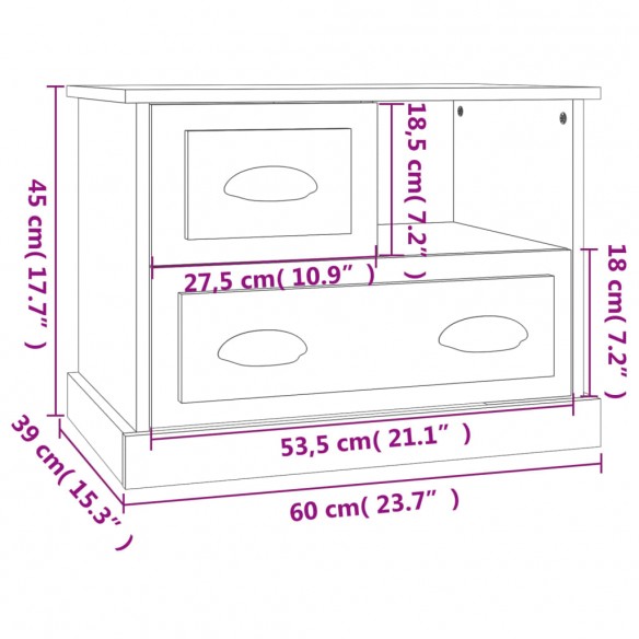 Table de chevet sonoma gris 60x39x45 cm