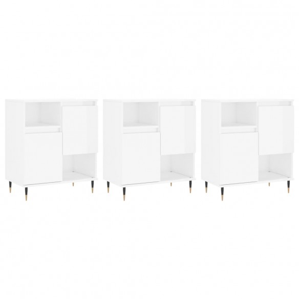 Buffets 3 pcs blanc brillant bois d'ingénierie