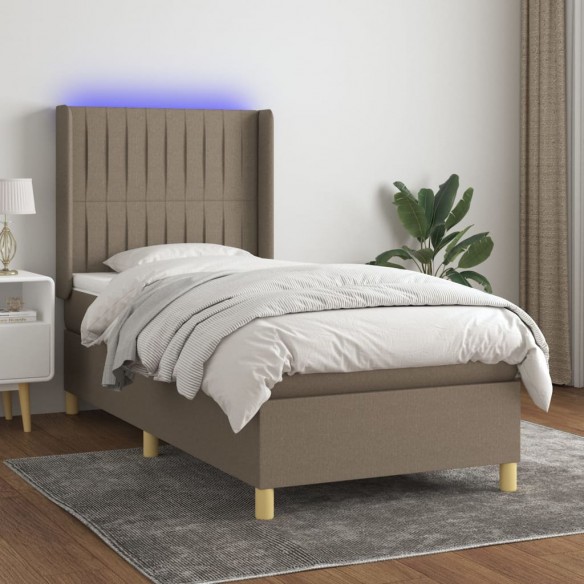 Sommier à lattes de lit matelas et LED Taupe 100x200 cm Tissu