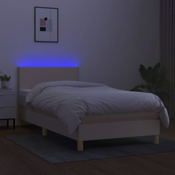 Sommier à lattes de lit avec matelas LED Crème 100x200 cm Tissu