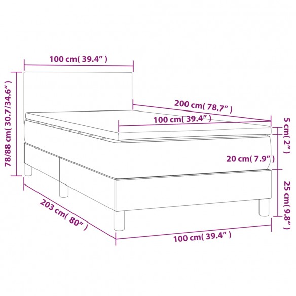 Sommier à lattes de lit avec matelas LED Crème 100x200 cm Tissu