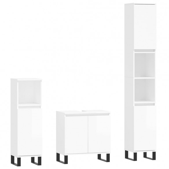 Ensemble d'armoires de salle de bain 3 pcs blanc brillant