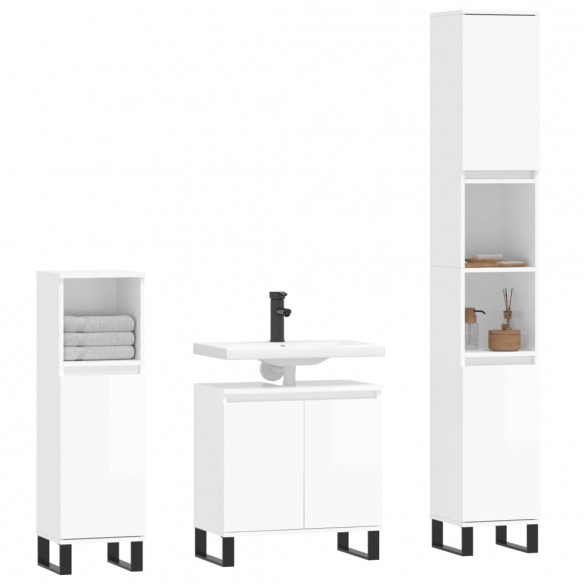 Ensemble d'armoires de salle de bain 3 pcs blanc brillant