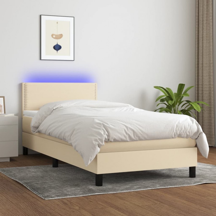 Sommier à lattes de lit avec matelas LED Crème 80x200 cm Tissu