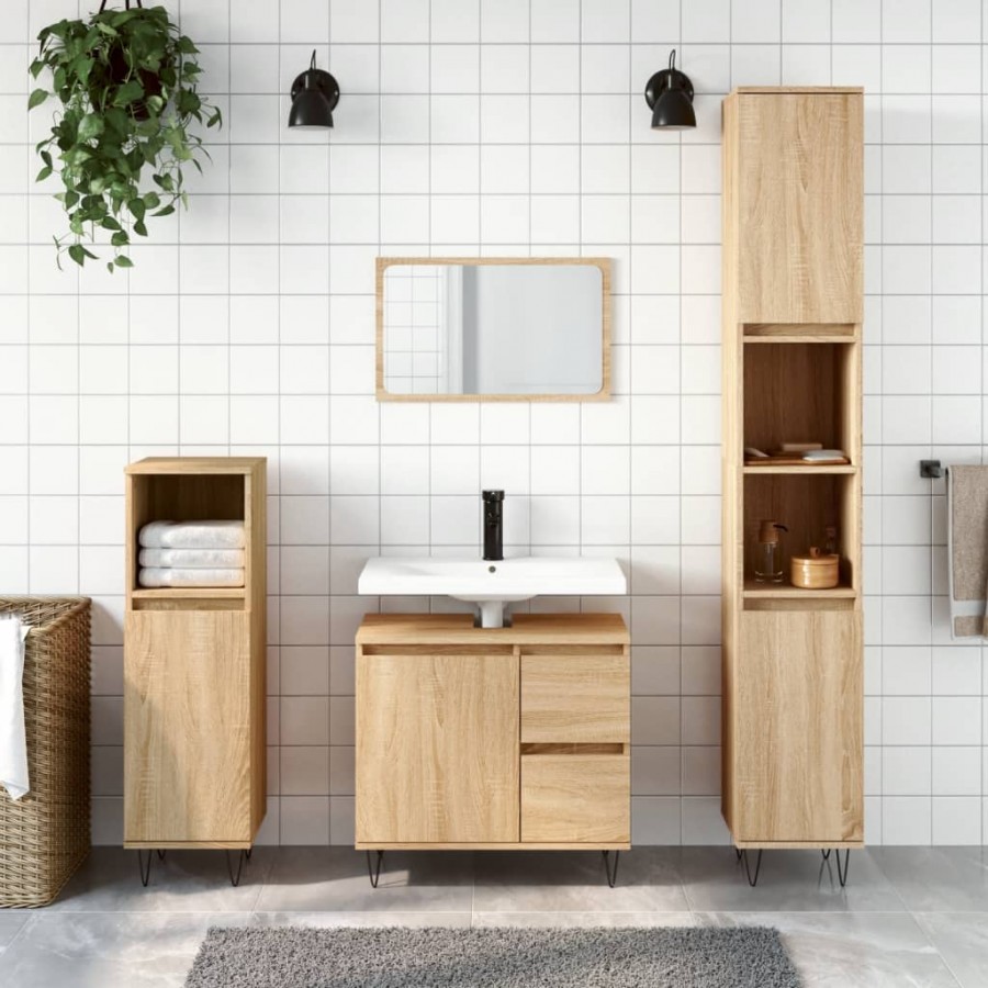 Ensemble de meubles de salle de bain 3 pcs chêne sonoma