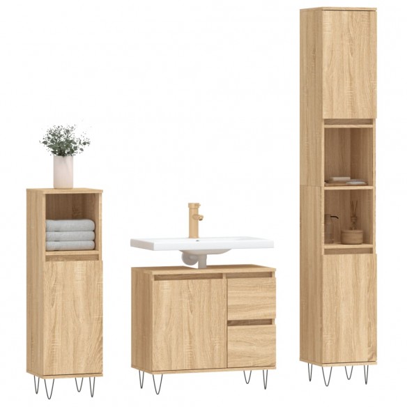 Ensemble de meubles de salle de bain 3 pcs chêne sonoma