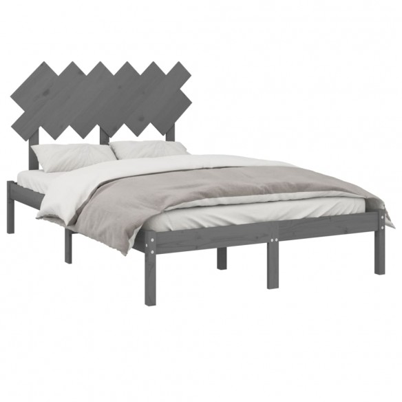 Cadre de lit Gris 135x190 cm Double Bois massif