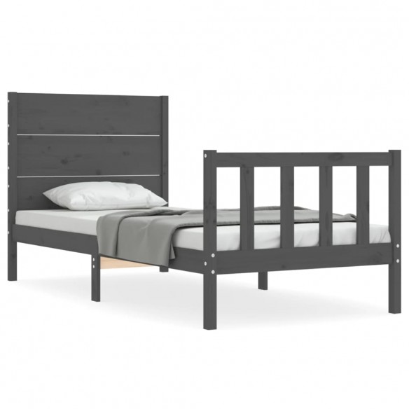 Cadre de lit avec tête de lit gris simple bois massif