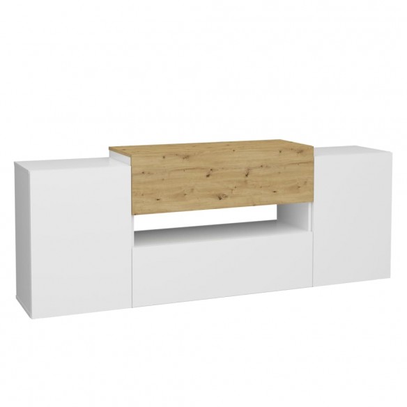 FMD Meuble TV/Hi-Fi 182x33x70,2 cm Blanc et chêne artisanal