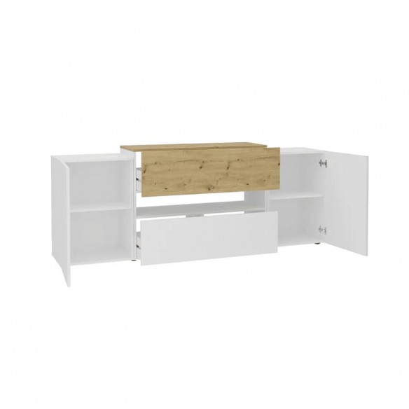 FMD Meuble TV/Hi-Fi 182x33x70,2 cm Blanc et chêne artisanal