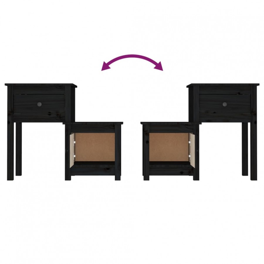 Tables de chevet 2 pcs Noir 79,5x38x65,5 cm Bois de pin massif