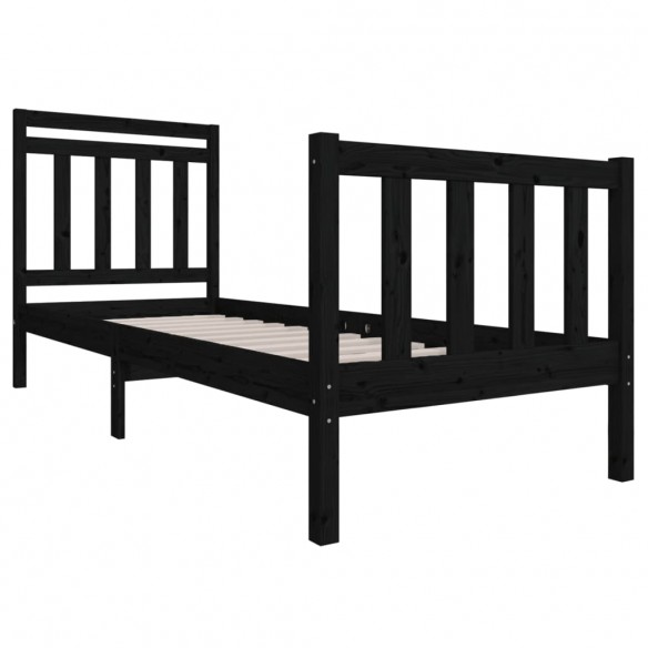 Cadre de lit Noir Bois massif 75x190 cm Petit simple