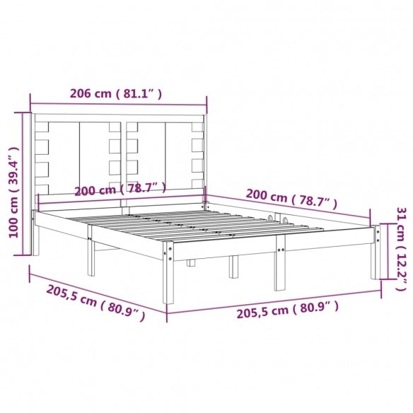 Cadre de lit Bois de pin massif 200x200 cm