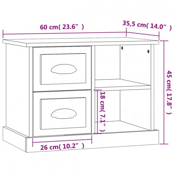 Table de chevet gris béton 60x35,5x45 cm