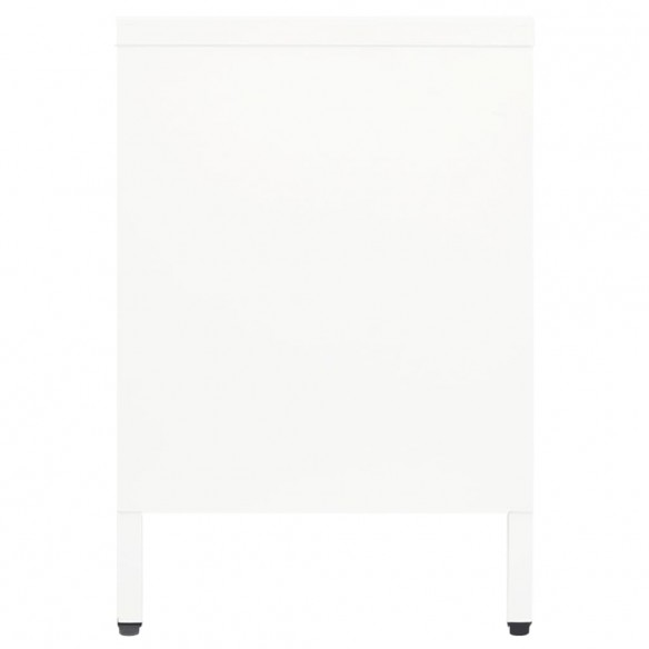 Meuble TV Blanc 105x35x52 cm Acier et verre