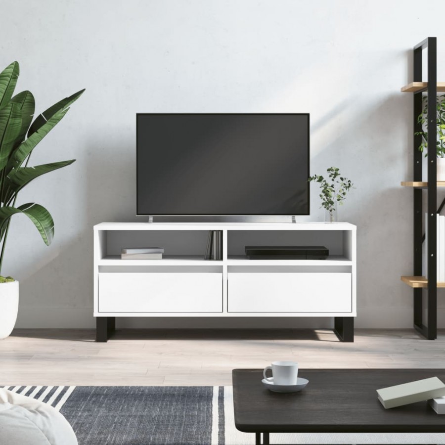 Meuble TV blanc 100x34,5x44,5 cm bois d'ingénierie