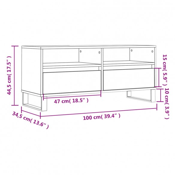 Meuble TV blanc 100x34,5x44,5 cm bois d'ingénierie