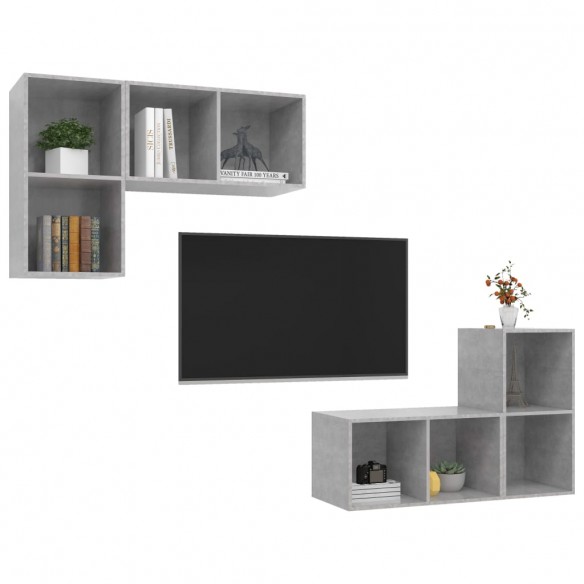 Meubles TV muraux 4 pcs Gris béton Aggloméré