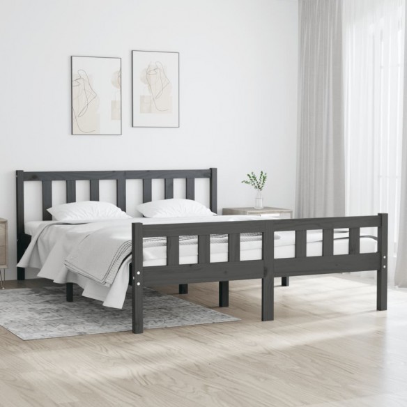 Cadre de lit Gris Bois massif 135x190 cm Double