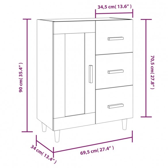 Buffet Gris béton 69,5x34x90 cm Bois d'ingénierie