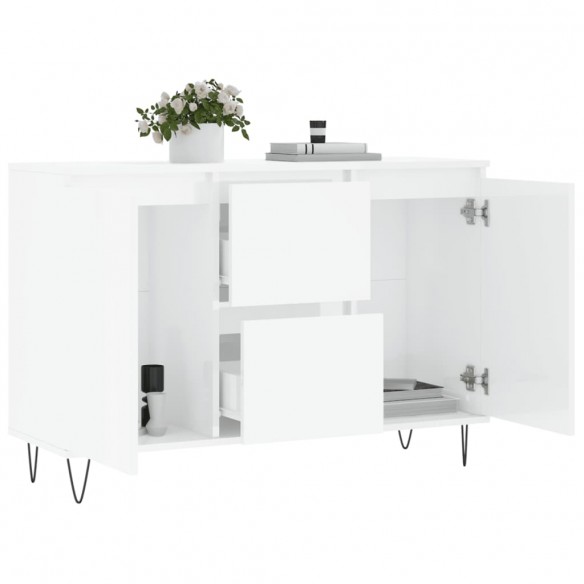 Buffet blanc brillant 104x35x70 cm bois d'ingénierie