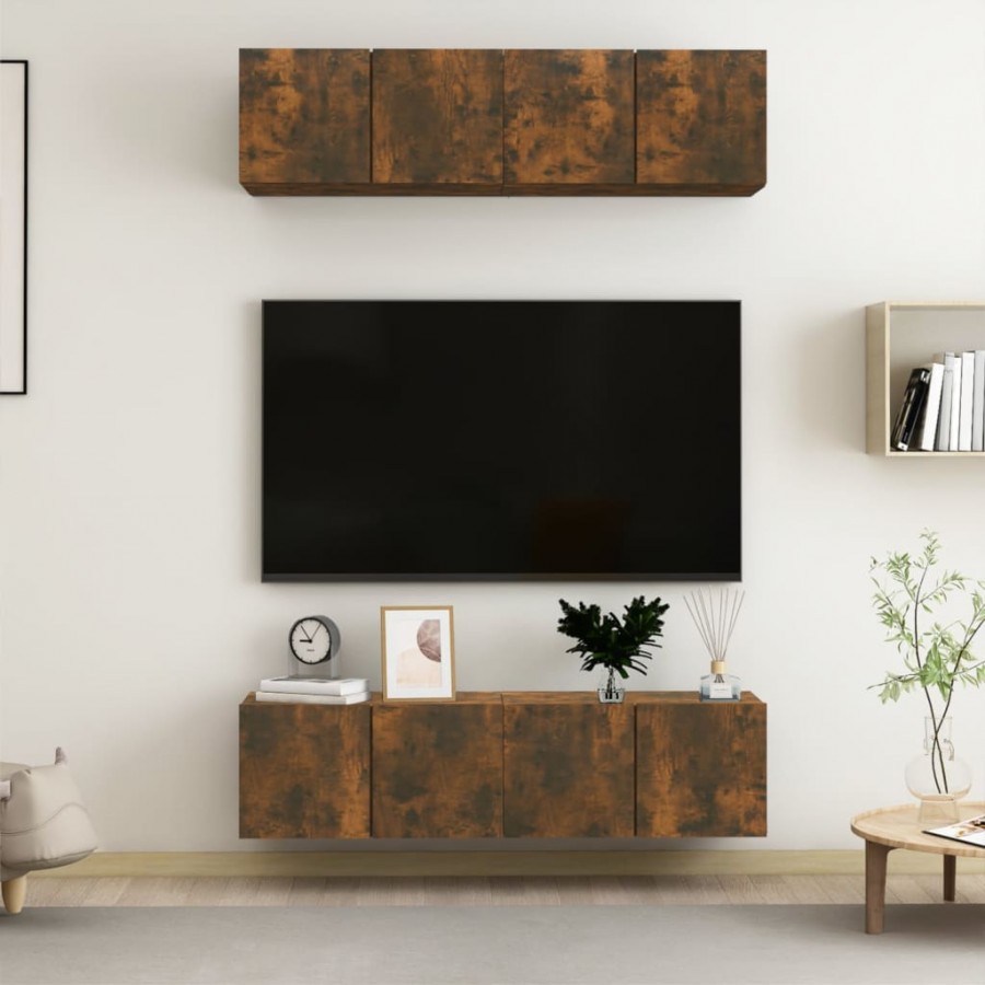 Meubles TV muraux 4 pcs Chêne fumé 60x30x30cm Bois d'ingénierie