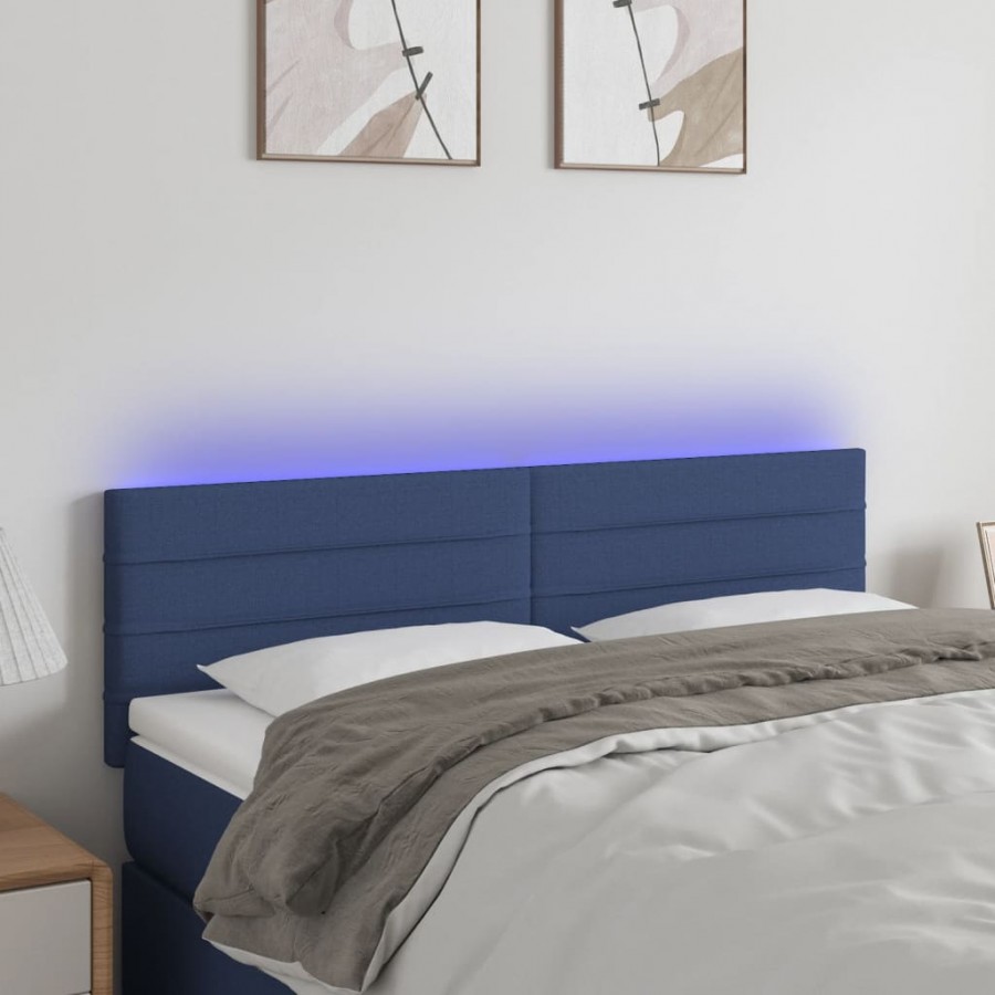 Tête de lit à LED Bleu 144x5x78/88 cm Tissu