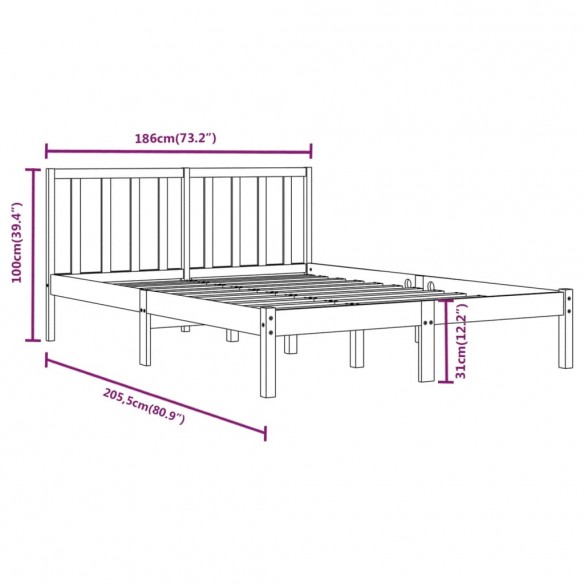 Cadre de lit Gris Bois de pin massif 180x200 cm Super King