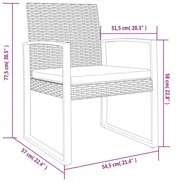 Chaises à manger de jardin lot de 2 gris foncé rotin PP