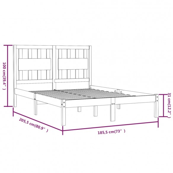 Cadre de lit Gris Bois de pin massif 180x200 cm Super King