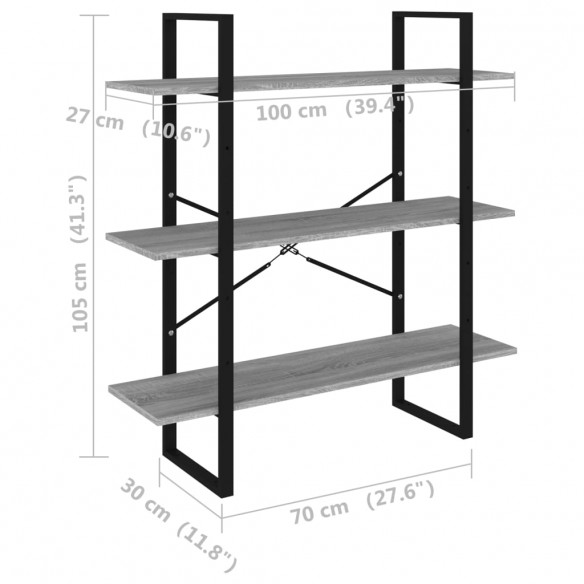 Bibliothèque Sonoma gris 100x30x105 cm Bois d'ingénierie