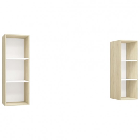 Meubles TV muraux 2 pcs Blanc et chêne sonoma Aggloméré