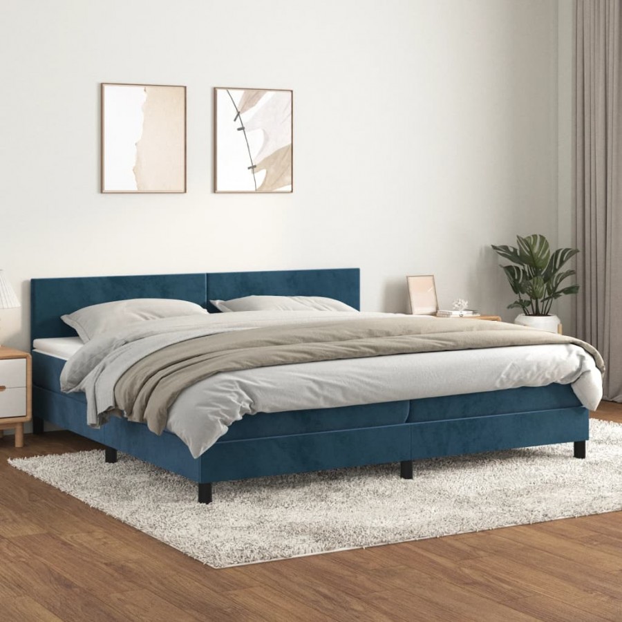 Cadre de lit et matelas Bleu foncé 200x200cm Velours