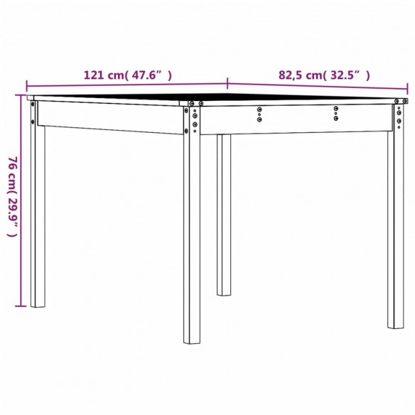 Table de jardin marron miel 121x82,5x76 cm bois massif de pin