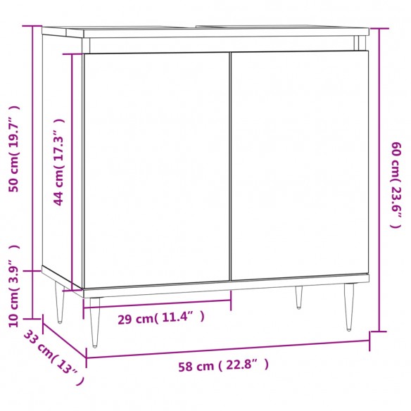 Armoire de bain chêne fumé 58x33x60 cm bois d'ingénierie