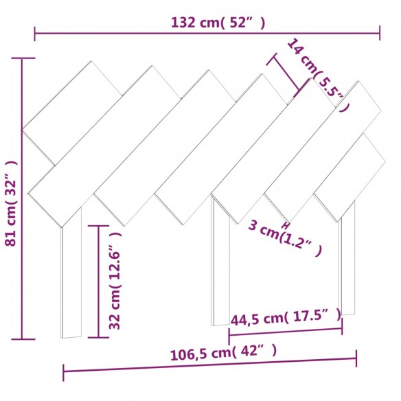 Tête de lit Gris 132x3x81 cm Bois massif de pin