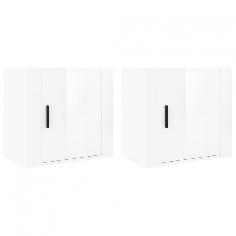 Tables de chevet murales 2 pcs Blanc brillant 50x30x47 cm