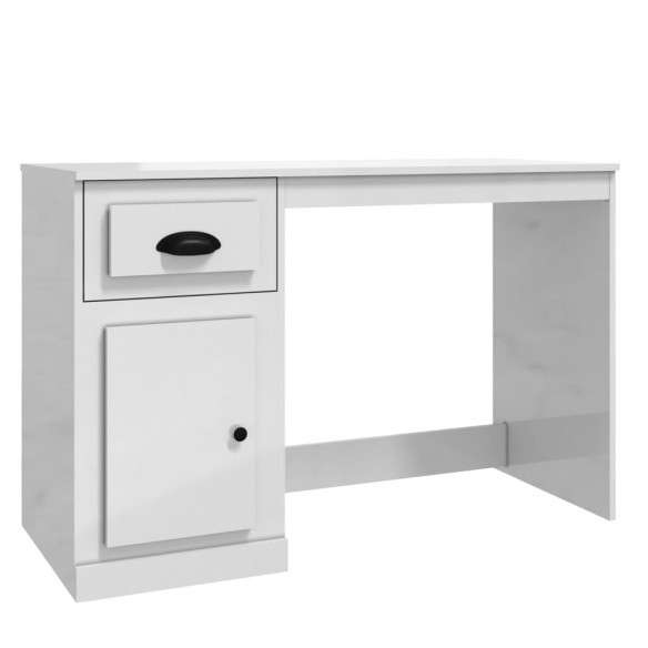 Bureau avec tiroir blanc brillant 115x50x75cm bois d'ingénierie