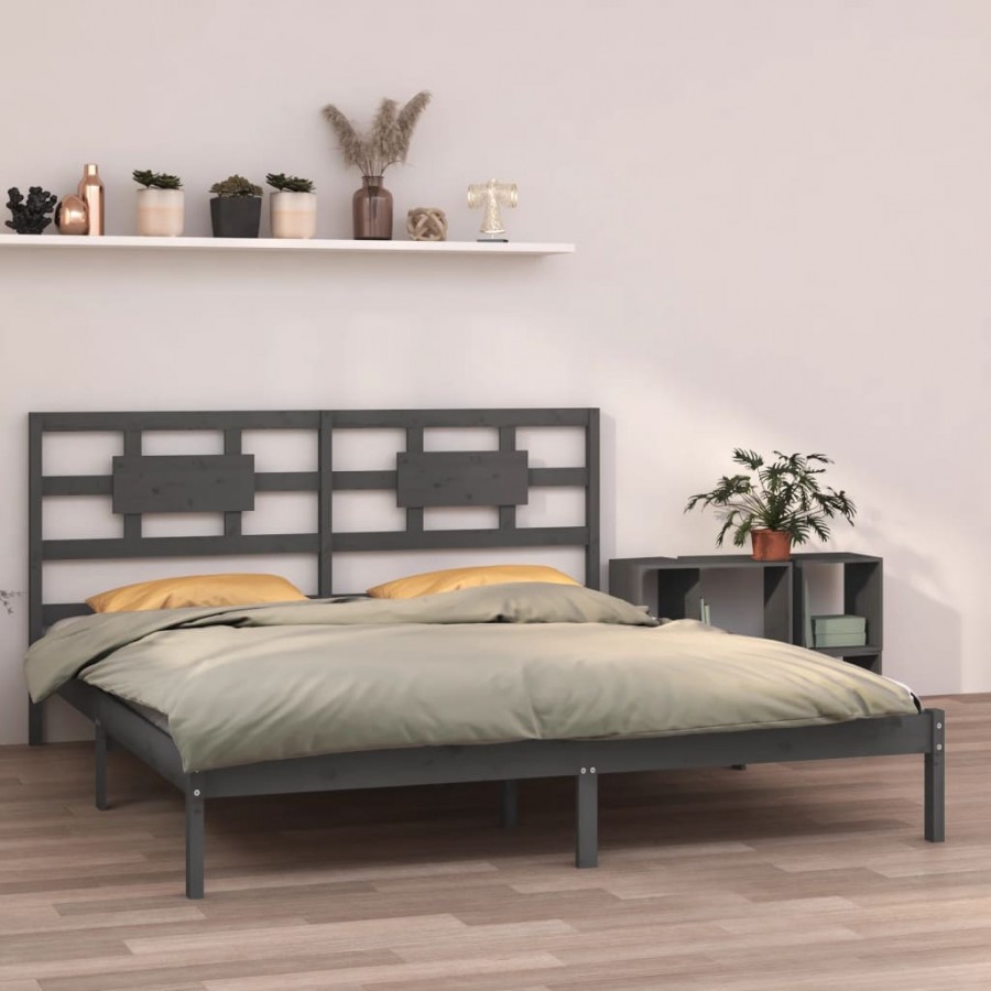 Cadre de lit Gris Bois massif 160x200 cm