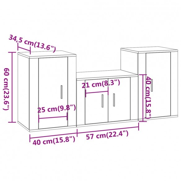 Ensemble de meubles TV 3 pcs Chêne sonoma Bois d'ingénierie