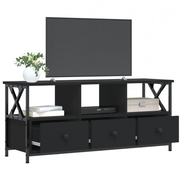 Meuble TV noir 102x33x45 cm bois d'ingénierie et fer