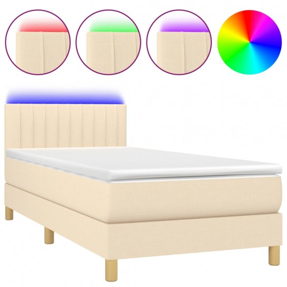 Cadre de lit avec matelas LED Crème 80x200 cm Tissu