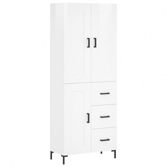 Buffet haut Blanc brillant 69,5x34x180 cm Bois d'ingénierie