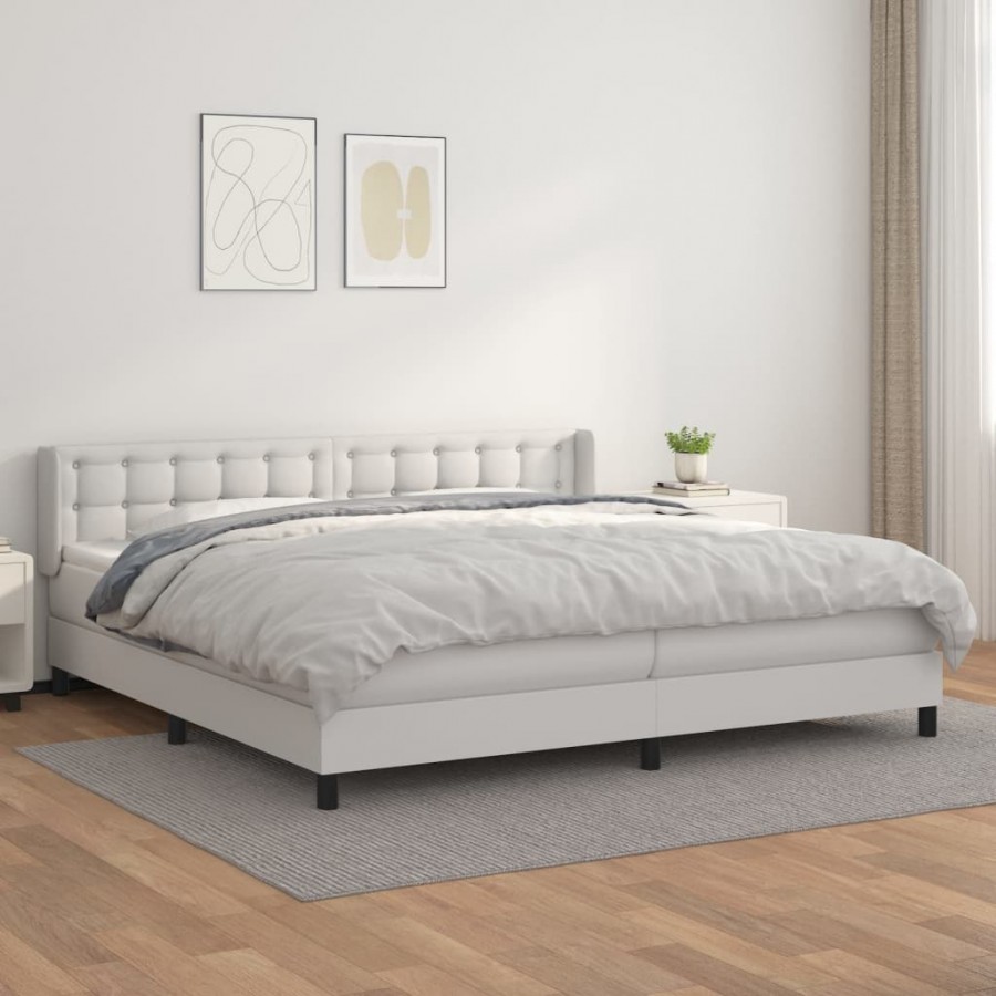 Sommier à lattes de lit avec matelas Blanc 200x200cm Similicuir