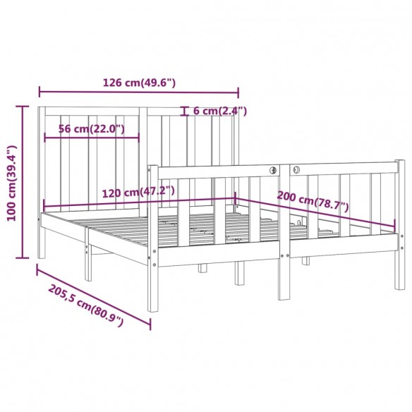 Cadre de lit Bois massif 120x200 cm