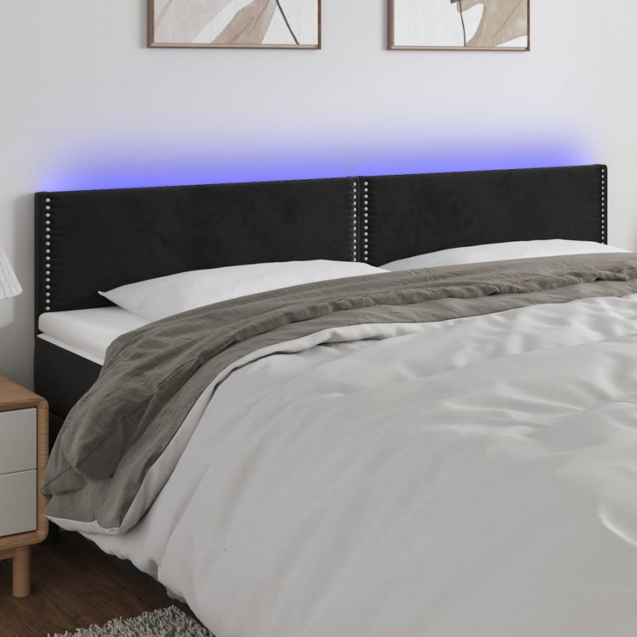 Tête de lit à LED Noir 180x5x78/88 cm Velours