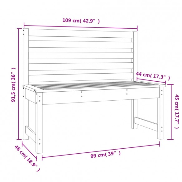 Banc de jardin blanc 109 cm bois massif de pin