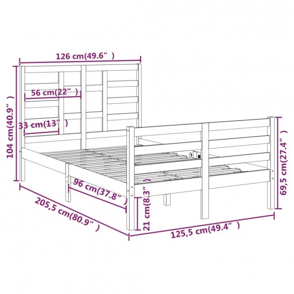 Cadre de lit Bois massif 120x200 cm