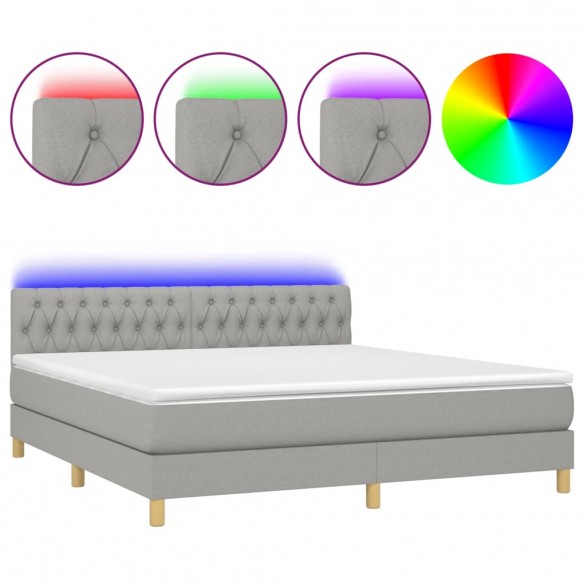 Cadre de lit matelas LED Gris clair 160x200 cm Tissu