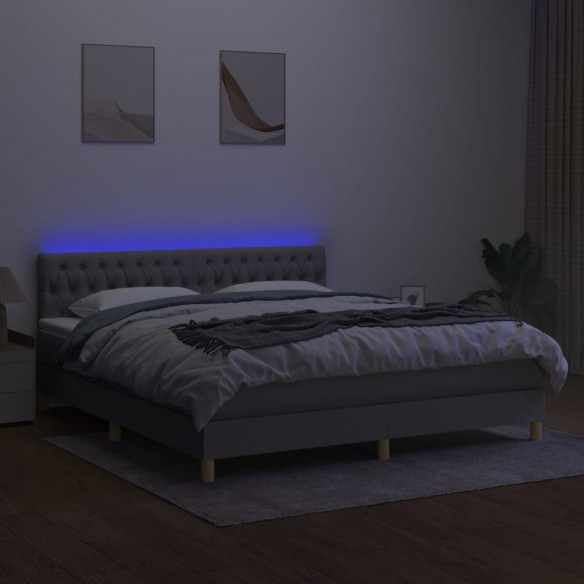 Cadre de lit matelas LED Gris clair 160x200 cm Tissu